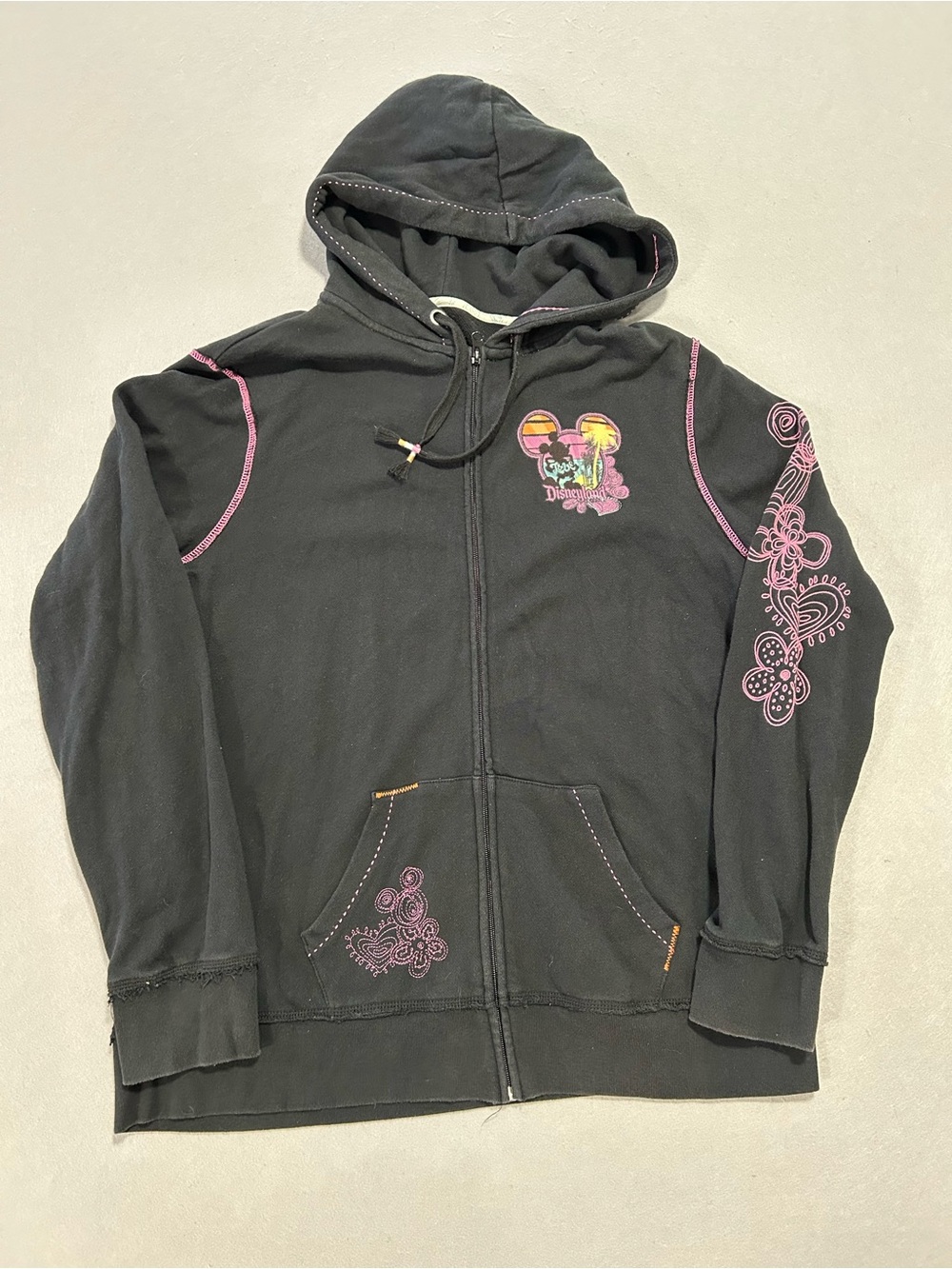Disney Love And Peace Black Hoodie Full Zip Women’s Size XL Disneyland